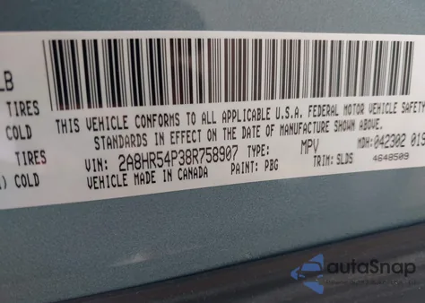 2008 Chrysler Town & Country Touring из США, поврежденный, VIN 2A8HR54P38R758907